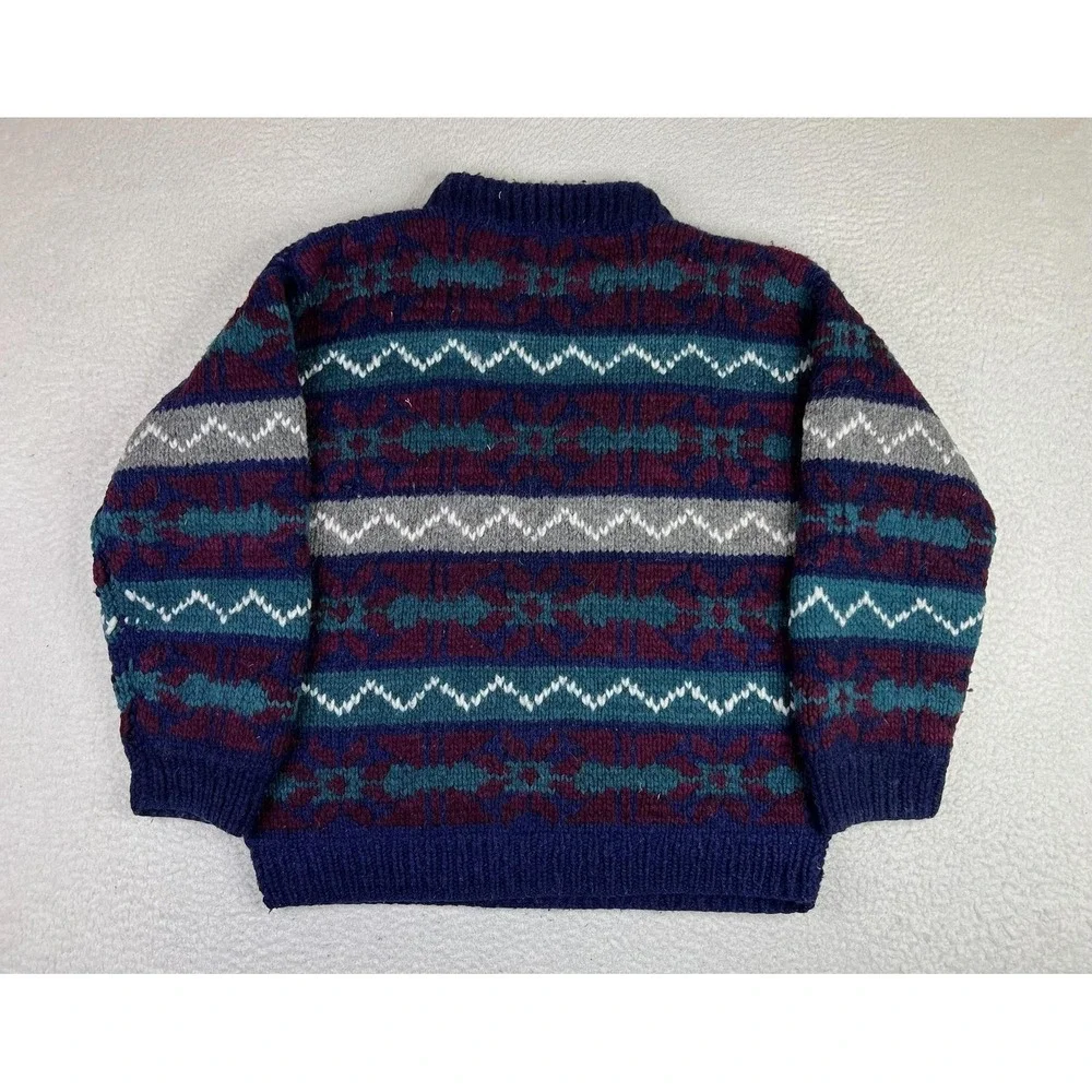 Native American‎ Blue Wool Sweater Winter Warm Knit Fair Isle Ecuador